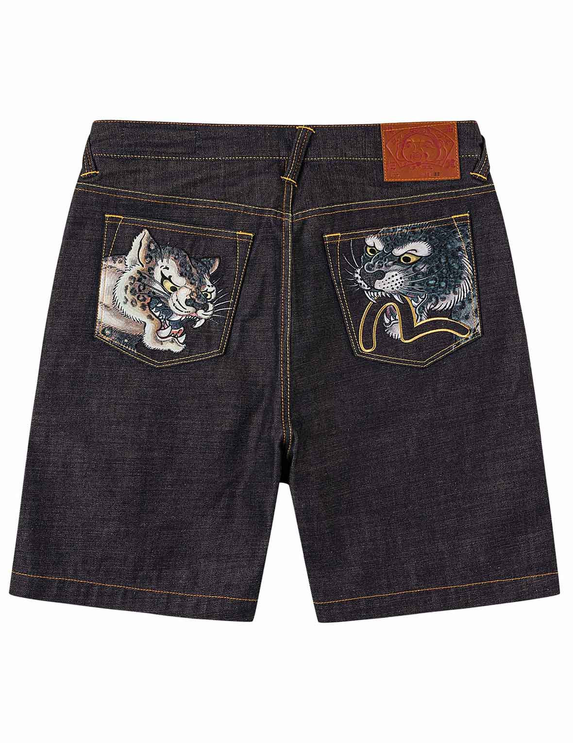 レオパードポケット刺繍 デニムショーツ